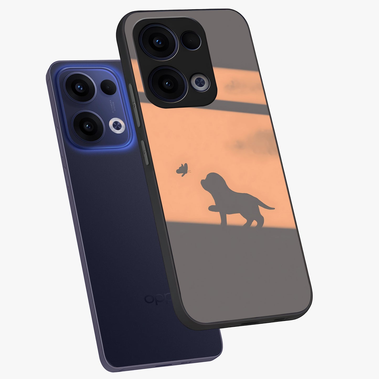Puppy Shadow Art Glass Case displayed in angled mockup highlighting playful dog illustration with artistic shadow aesthetic.