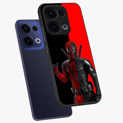 Red & Black Deadpool Theme Glass Case displayed in angled mockup highlighting vibrant superhero style illustration with action aesthetic.