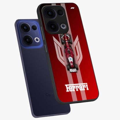 Red Ferrari F1 Vertical Glass Case displayed in angled mockup highlighting high speed racing design with bold automotive aesthetic.