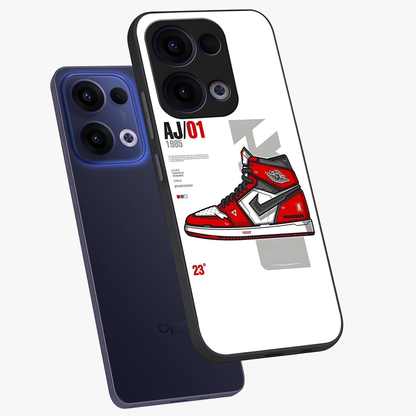 Retro Sneaker Blueprint Glass Case displayed in angled mockup highlighting detailed shoe design with sporty retro aesthetic.