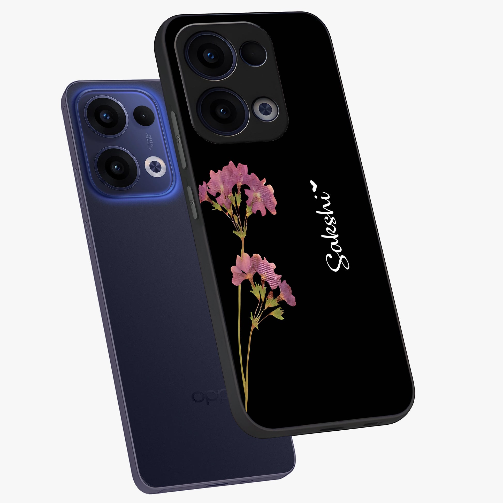 Riching Lavender Flower Custom Name Glass Case displayed in angled mockup highlighting delicate lavender flower design with custom name feature.