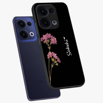 Riching Lavender Flower Custom Name Glass Case displayed in angled mockup highlighting delicate lavender flower design with custom name feature.