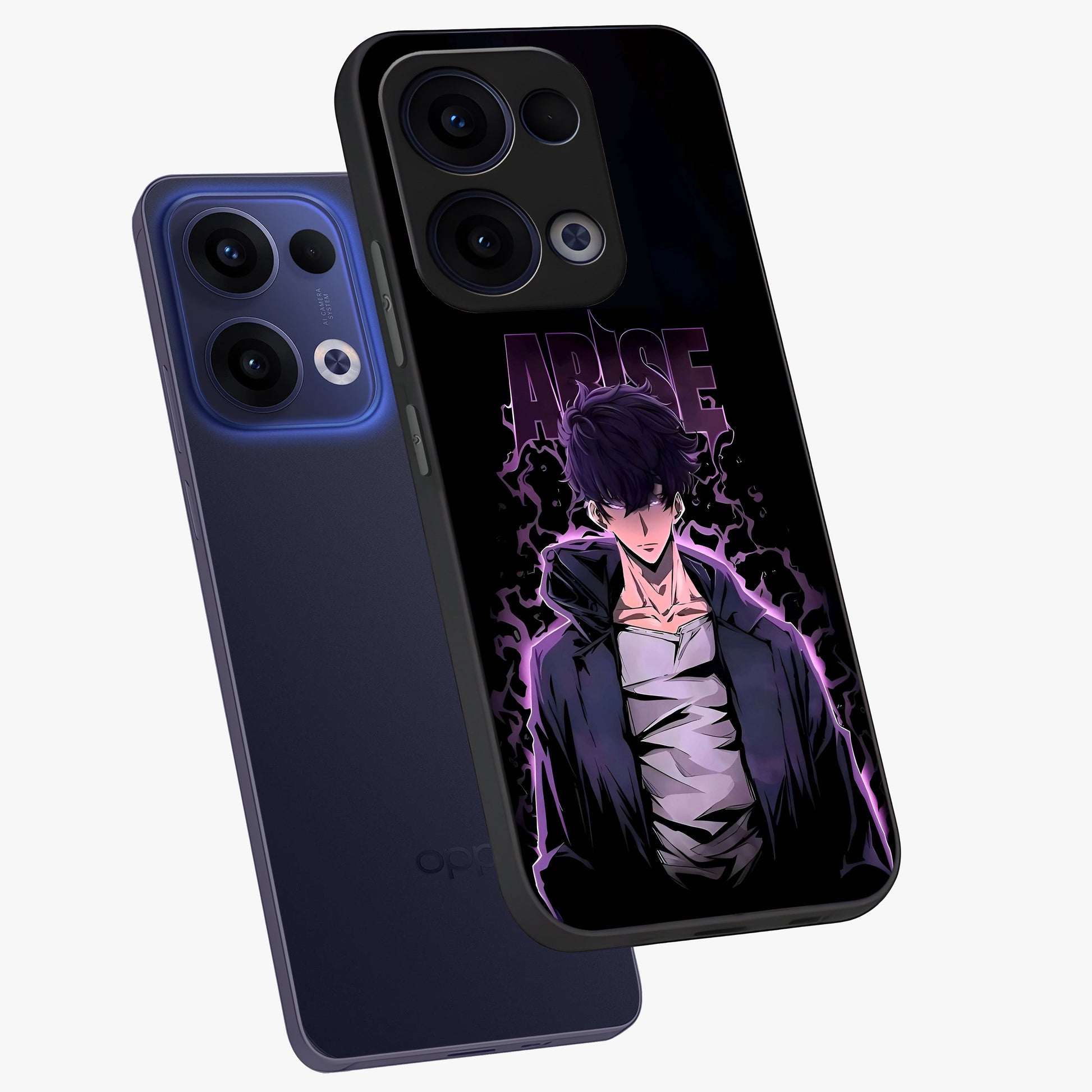 Shadow Monarch Awakening Glass Case displayed in angled mockup highlighting dramatic shadow warrior design with fantasy aesthetic.