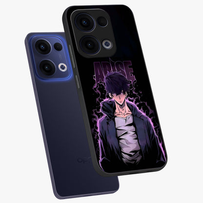 Shadow Monarch Awakening Glass Case displayed in angled mockup highlighting dramatic shadow warrior design with fantasy aesthetic.