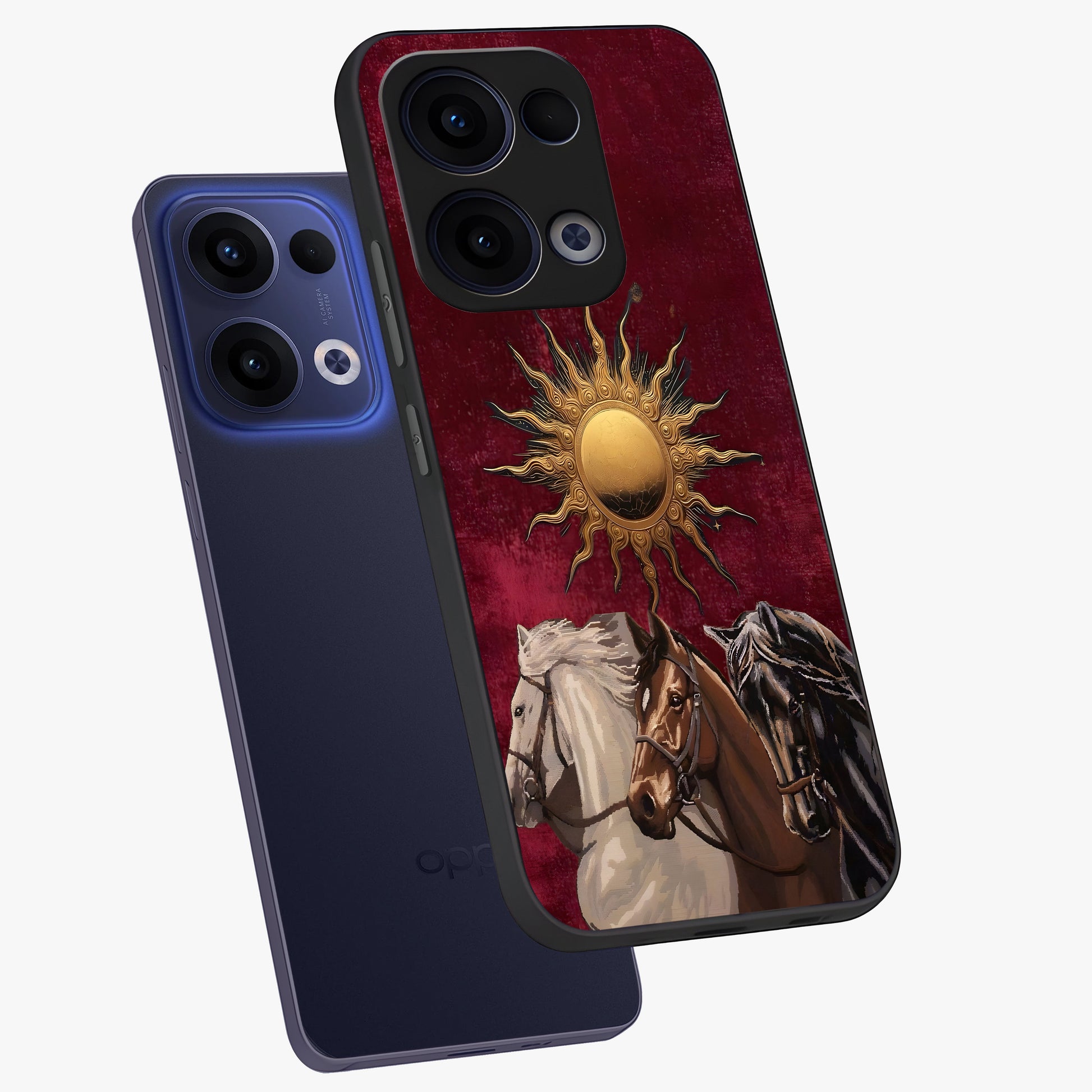 Solar Riders Glass Case displayed in angled mockup highlighting powerful rider illustration with radiant solar aesthetic.