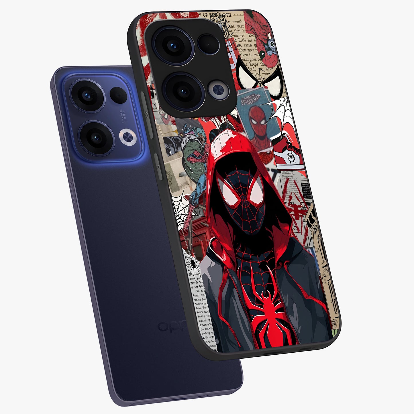 Spider Collage Street Glass Case displayed in angled mockup highlighting dynamic street style collage design with comic aesthetic.