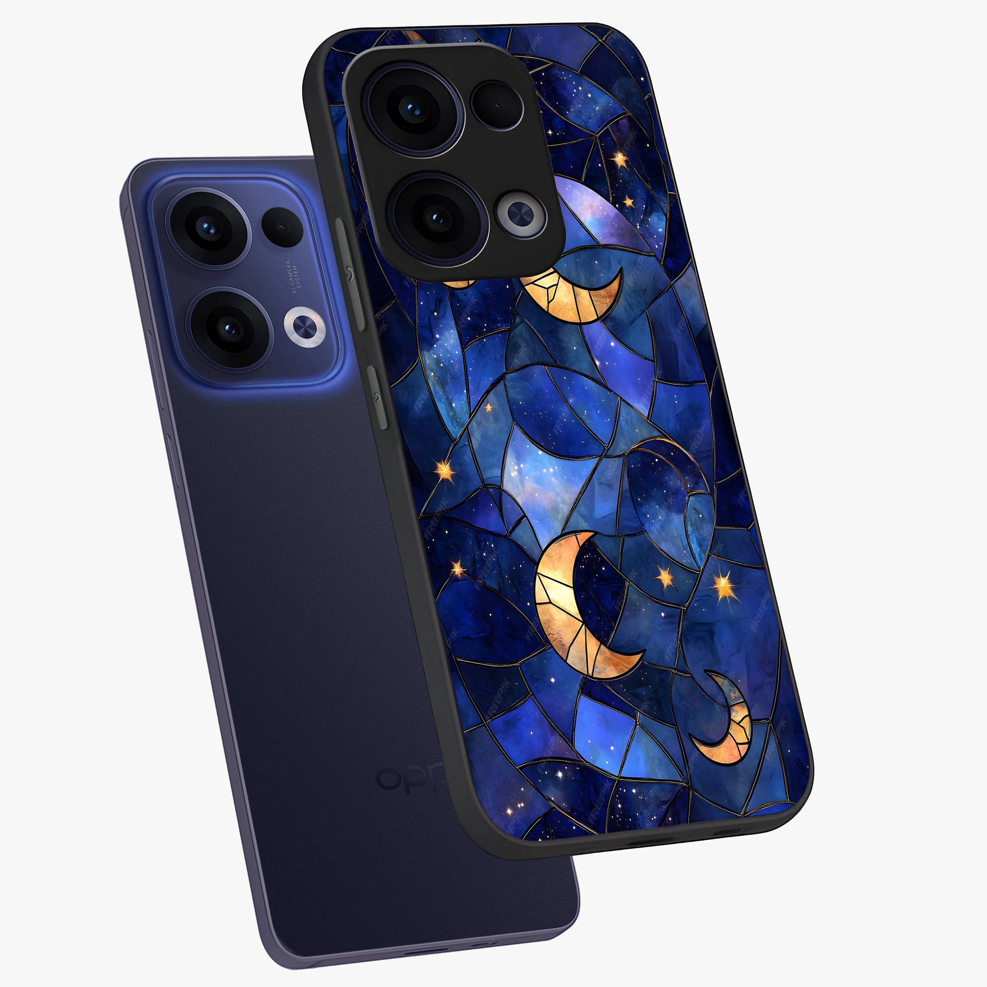 Starlit Sky Tapestry Glass Case displayed in angled mockup highlighting celestial night pattern with artistic aesthetic style.