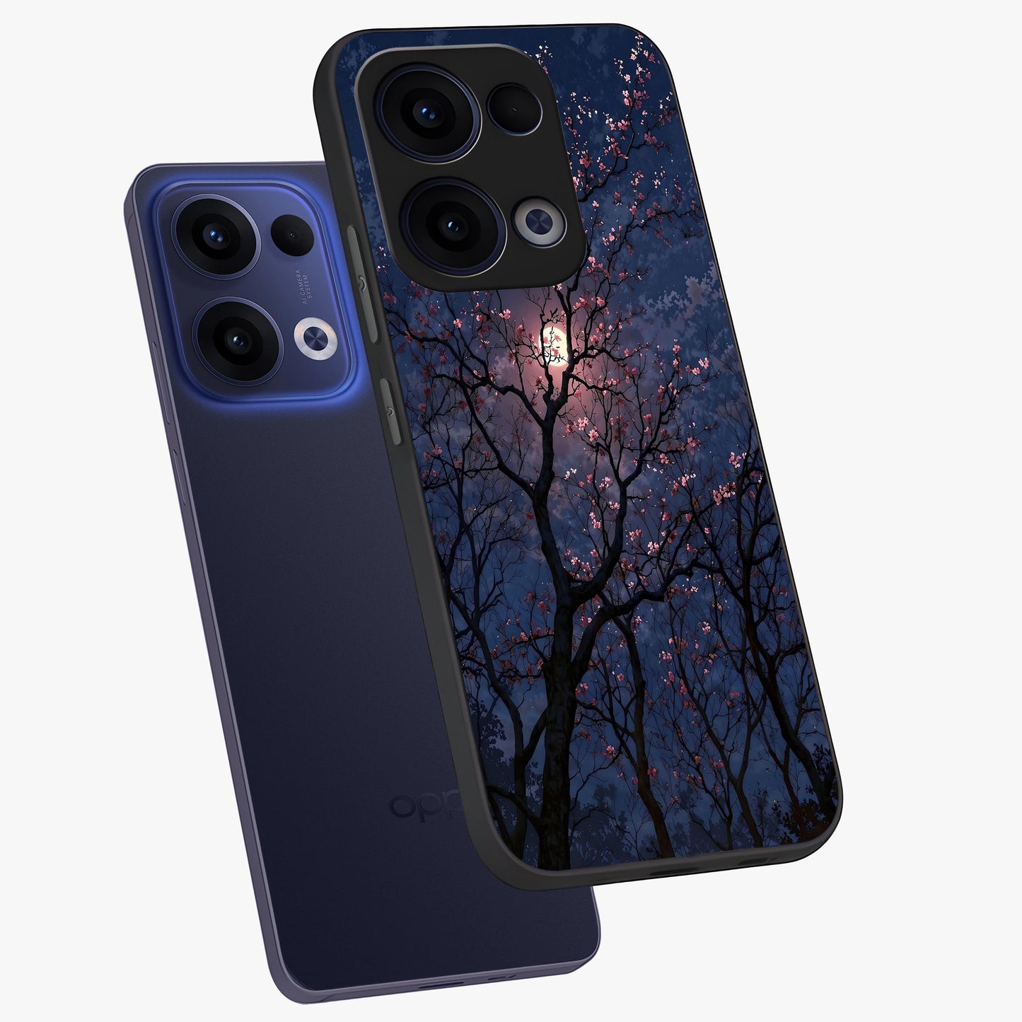 Twilight Sakura Serenade Glass Case displayed in angled mockup highlighting delicate sakura flower design with dreamy aesthetic.