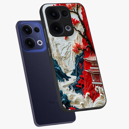 Whispers Of Sakura Waves Glass Case displayed in angled mockup highlighting flowing sakura design with soft floral aesthetic.