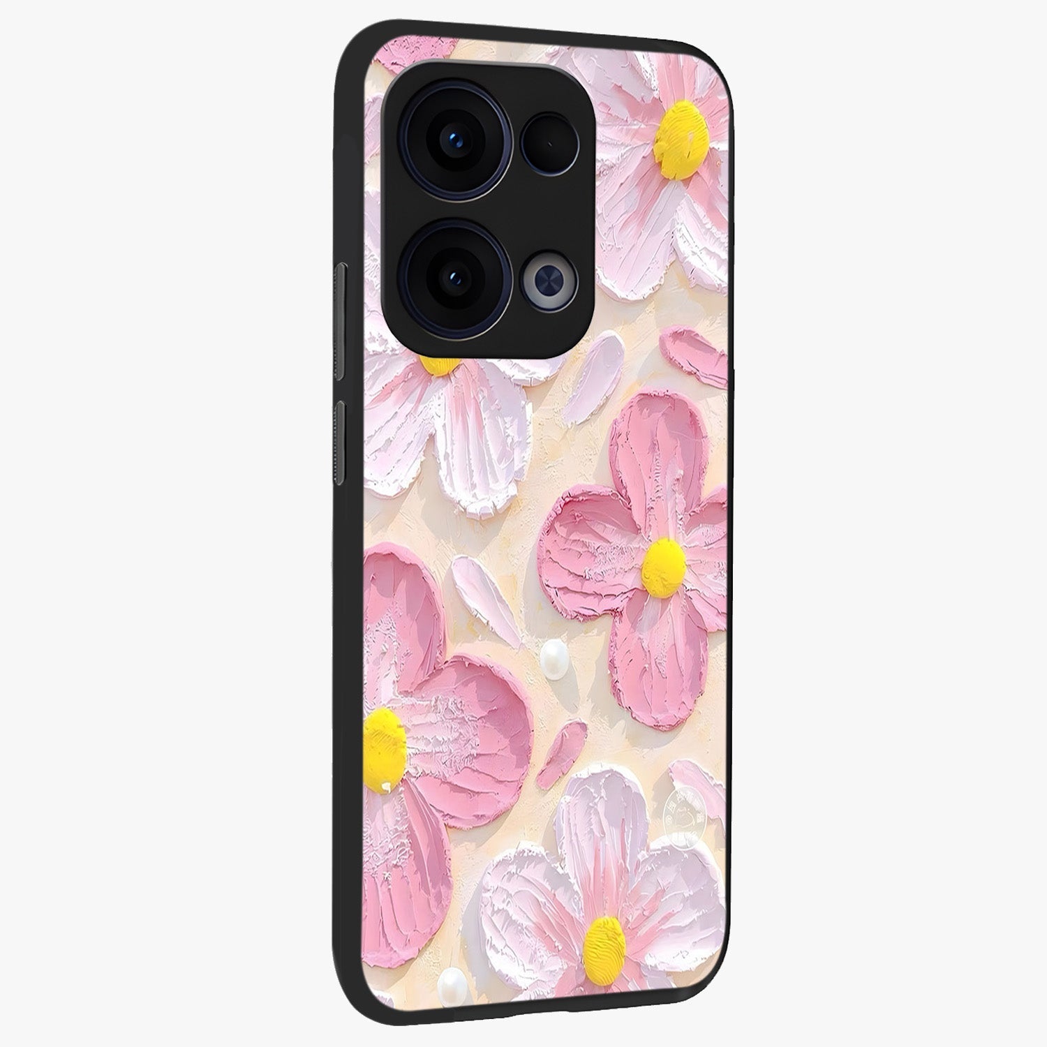 Blush Bloom Texture Glass Case upright view showcasing delicate blush floral texture with modern minimal style.