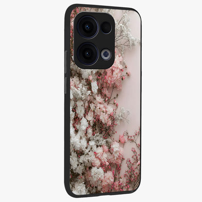 Blush Blossom Cloud Glass Case upright view showcasing calm floral cloud artwork with gentle dreamy theme.