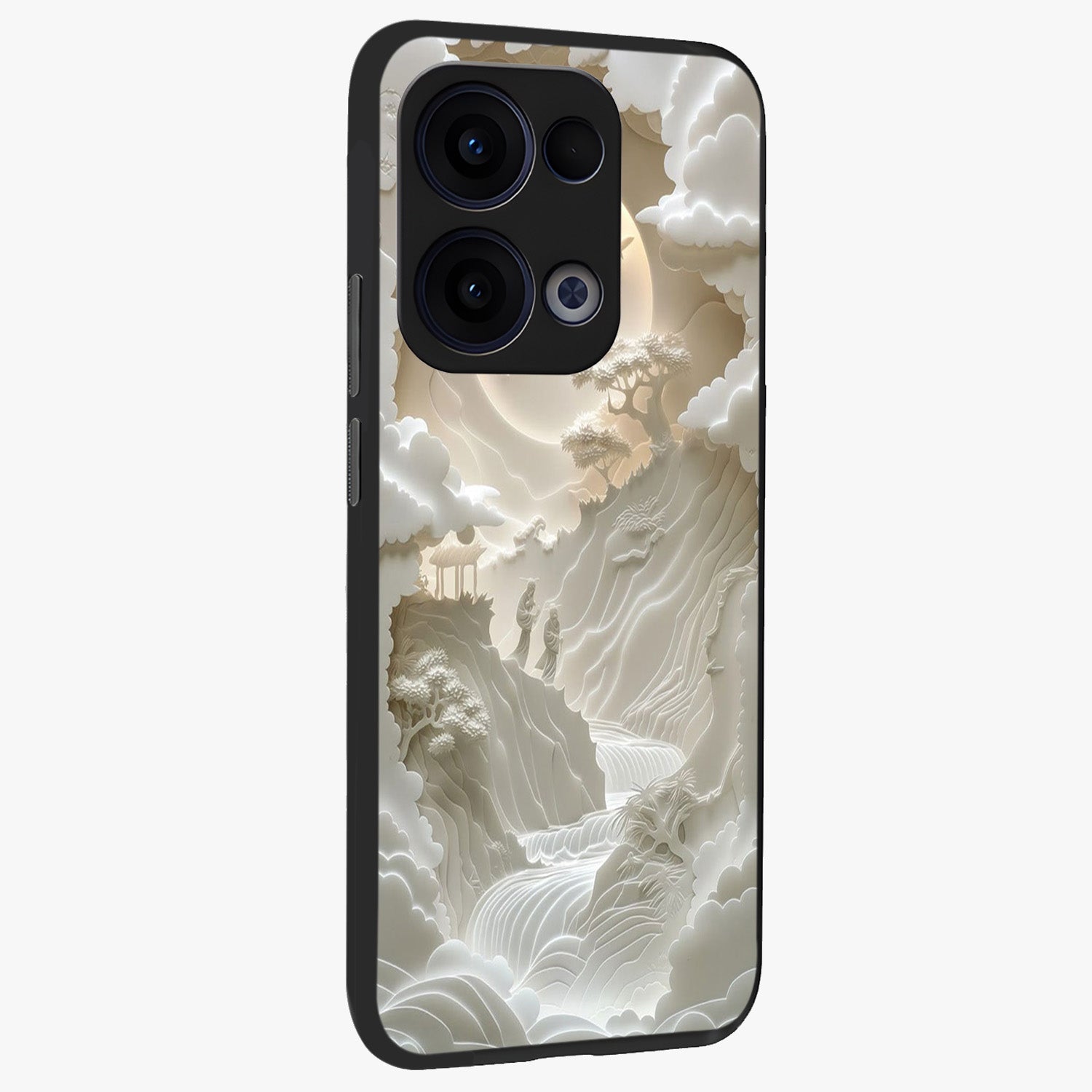 Celestial Origami Glass Case upright view showcasing creative origami artwork with modern celestial style.