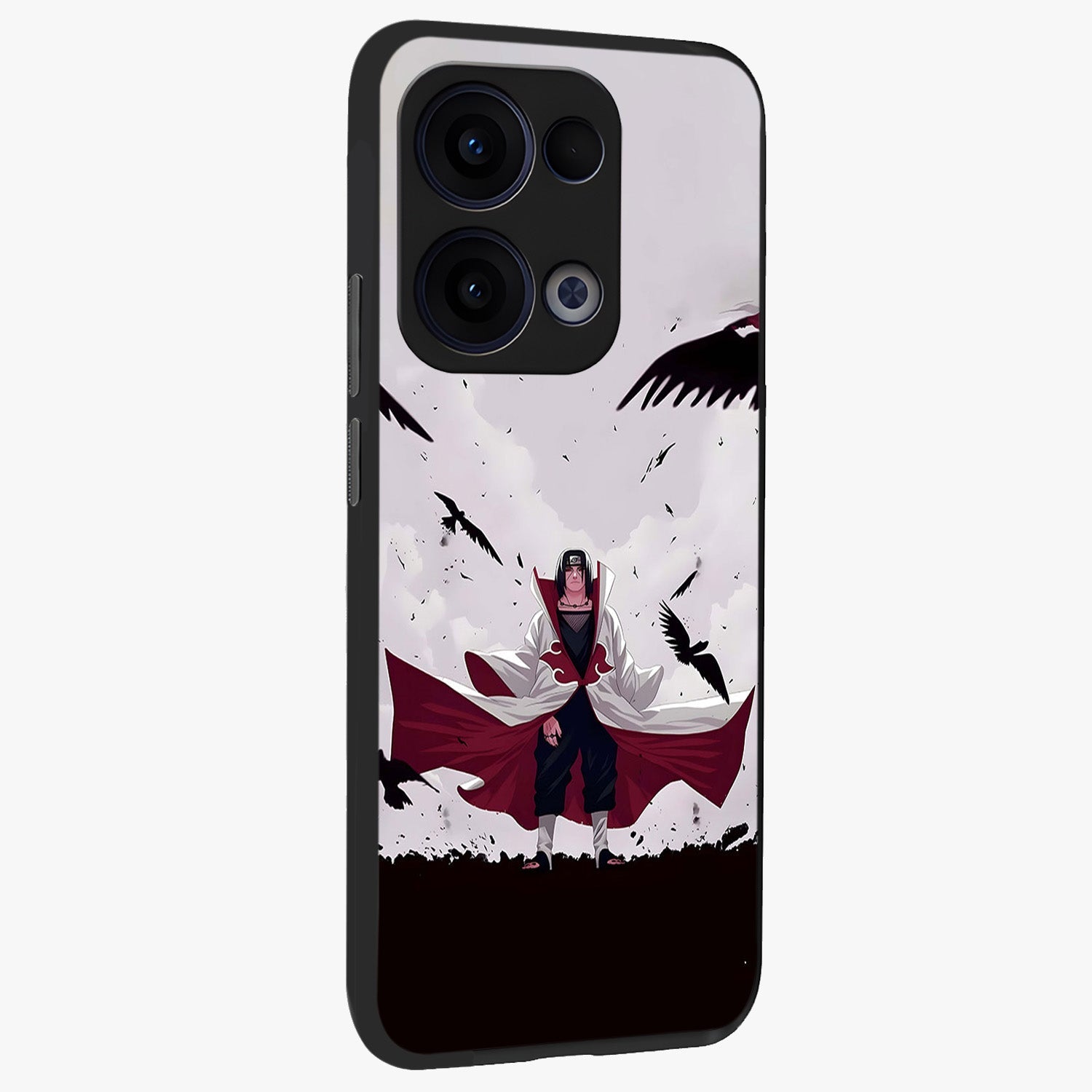 Crimson Crow Ascension Glass Case upright view showcasing dramatic crow artwork with bold gothic theme.