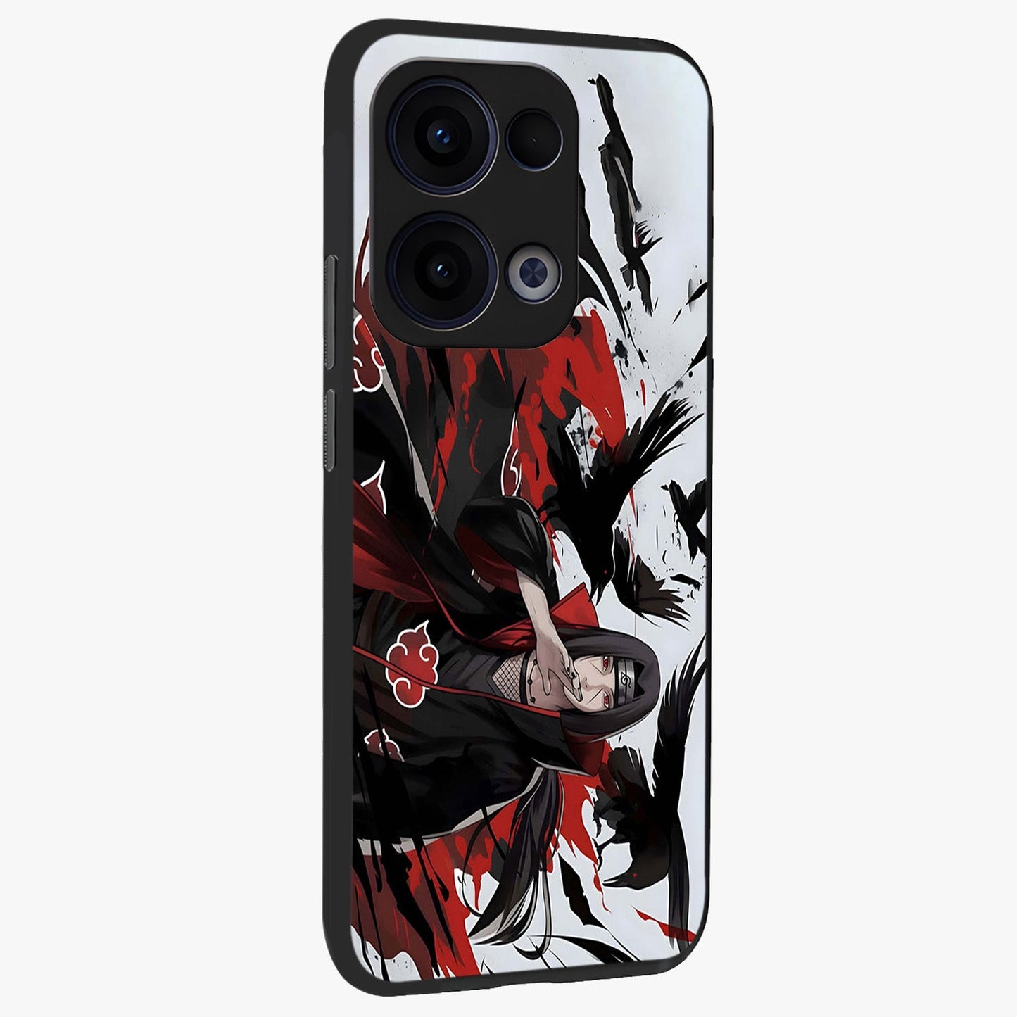 Crimson Crow Illusion Glass Case upright view showcasing striking crow illusion artwork with intense crimson theme.