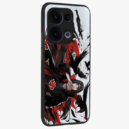 Crimson Crow Illusion Glass Case upright view showcasing striking crow illusion artwork with intense crimson theme.