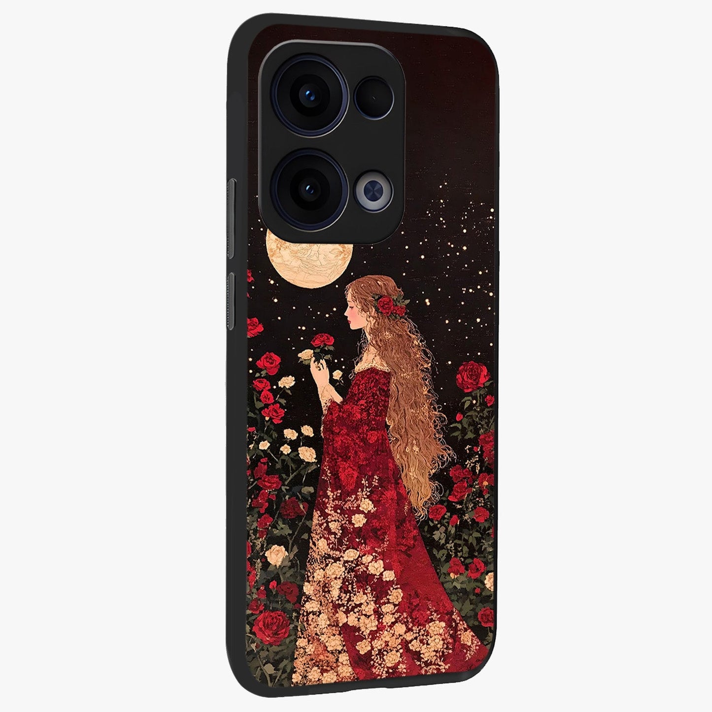 Crimson Dreams Glass Case upright view showcasing dreamy red toned artwork with modern aesthetic style.