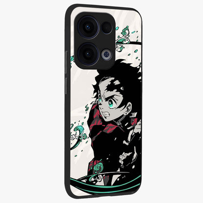 Demon Slayer Glass Case upright view showcasing powerful anime artwork with intense warrior theme.