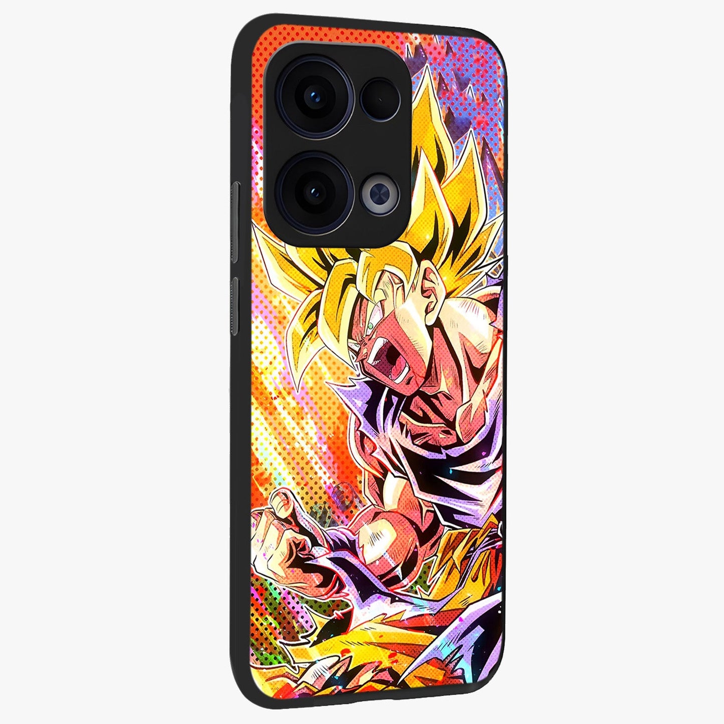 Firing Goku Glass Case upright view showcasing energetic anime artwork with bold warrior theme.