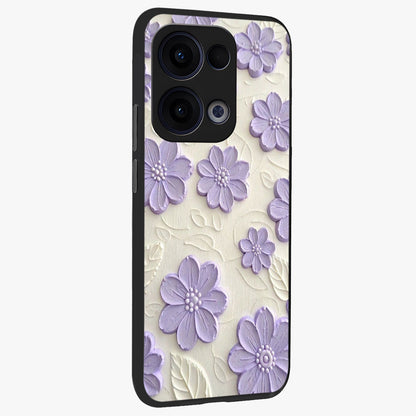 Floral Wall Art With Purple Flowers Glass Case upright view showcasing elegant purple flower artwork with decorative floral theme.