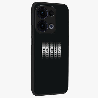 Focus Mode On Glass Case upright view showcasing strong typography statement with sleek motivational theme.