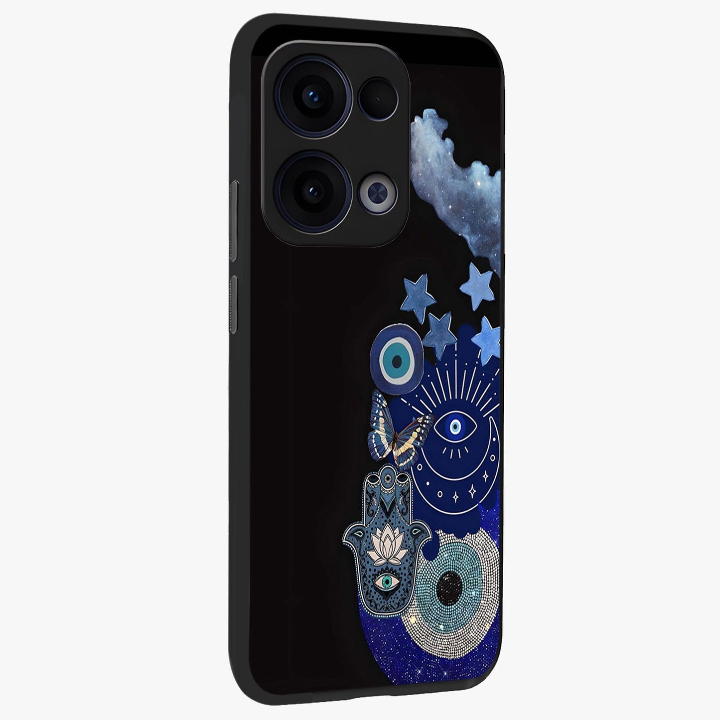 Galactic Charm Cluster Glass Case upright view showcasing glowing cosmic charm artwork with magical celestial style.
