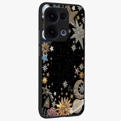 Galactic Jewel Stars Glass Case upright view showcasing glittering star jewel artwork with vibrant galaxy theme.