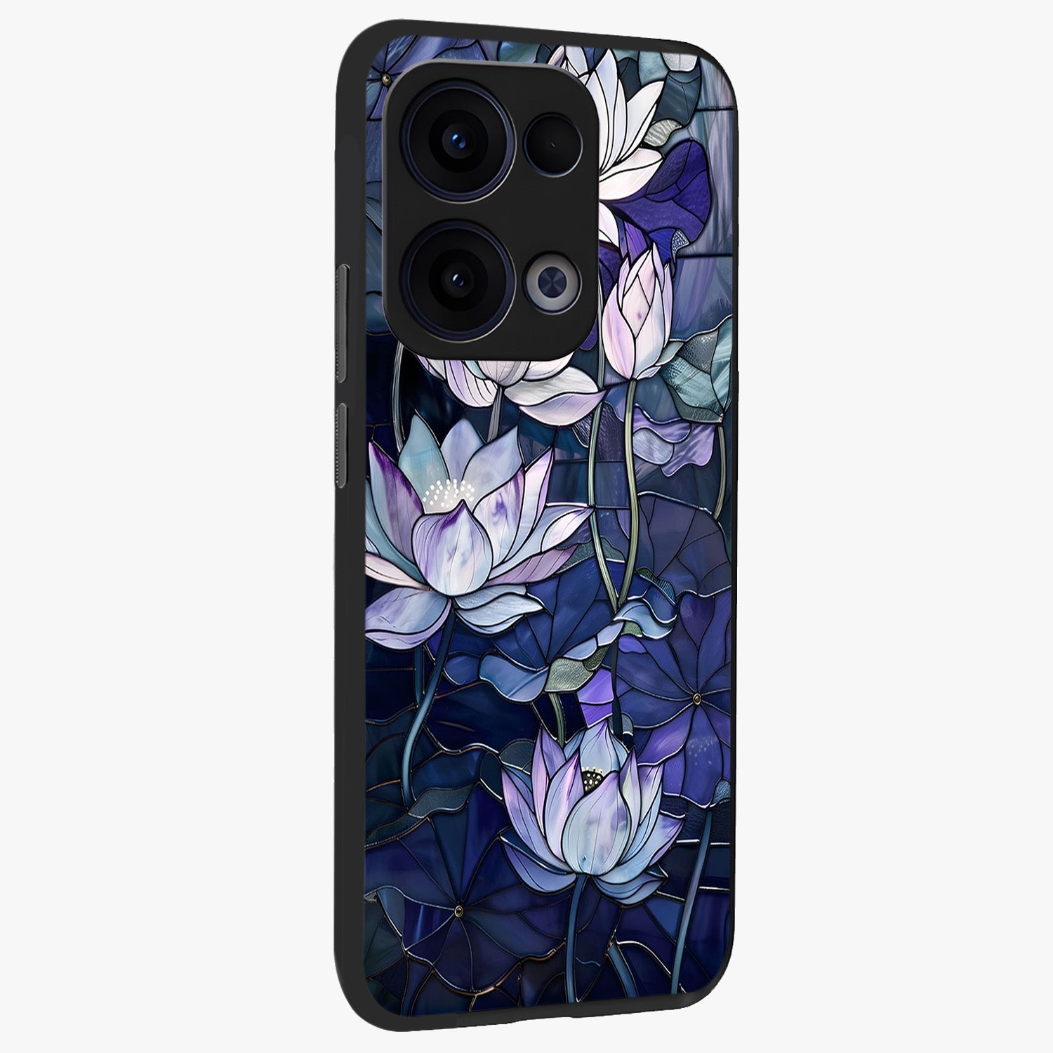 Gloss Petal Rush Glass Case upright view showcasing dynamic floral petal artwork with modern botanical theme.