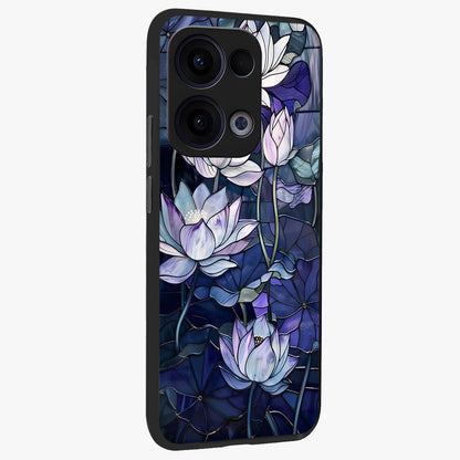 Gloss Petal Rush Glass Case upright view showcasing dynamic floral petal artwork with modern botanical theme.