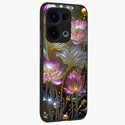 Golden Floral Majesty Glass Case upright view showcasing majestic floral artwork with rich decorative theme.