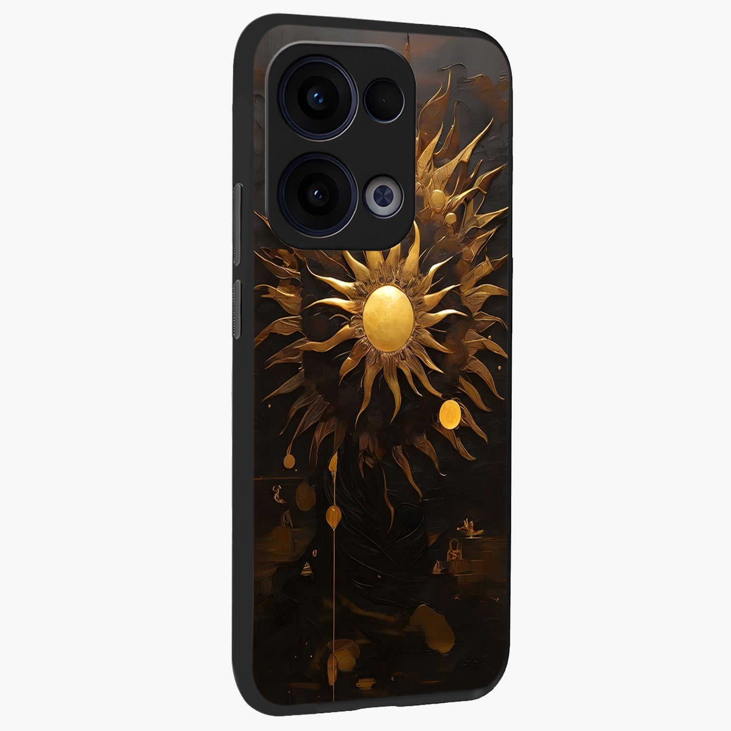 Golden Sun Majesty Glass Case upright view showcasing haunting graveyard artwork with dramatic dark theme.