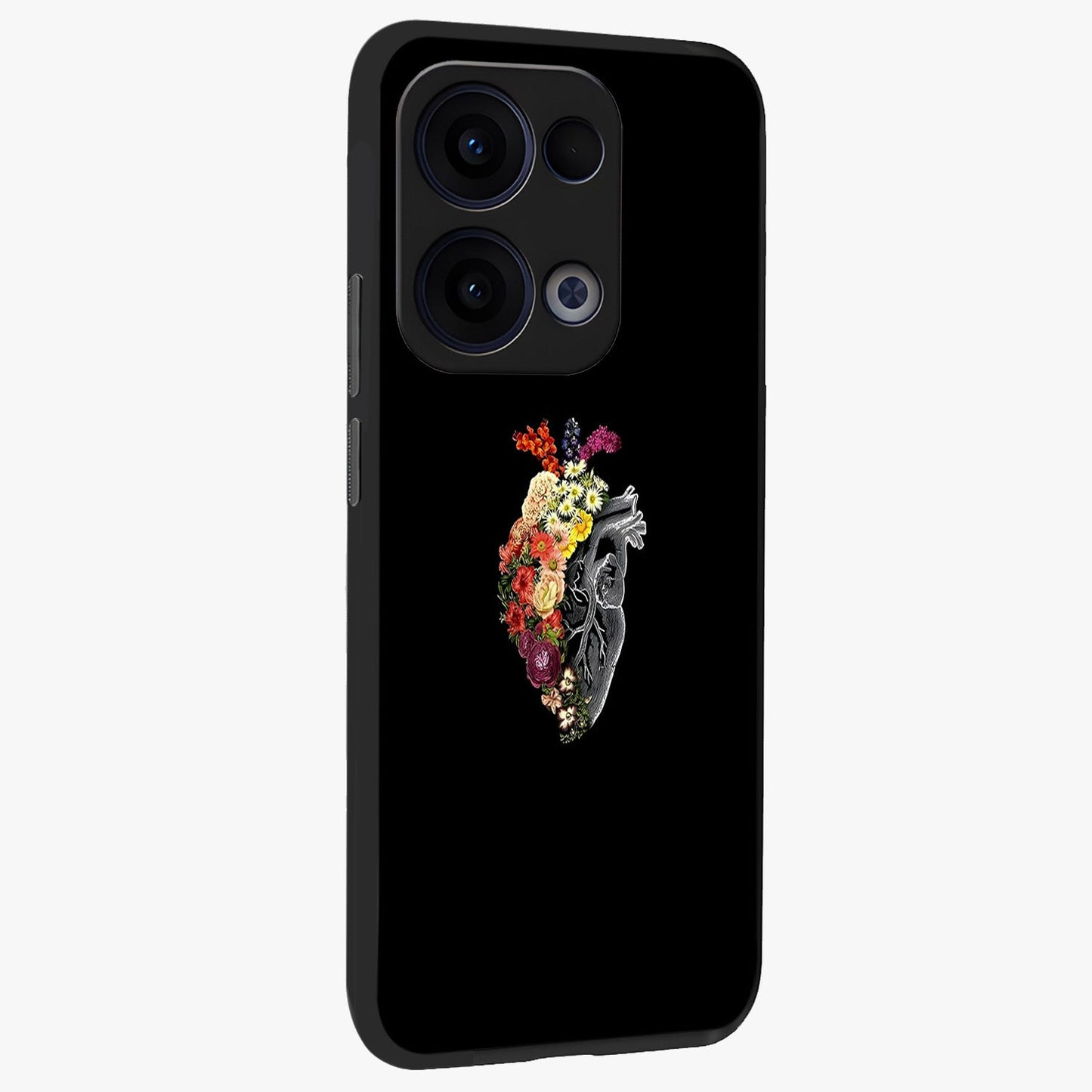 Heart With Flowers Glass Case upright view showcasing decorative heart and floral artwork with sweet romantic theme.