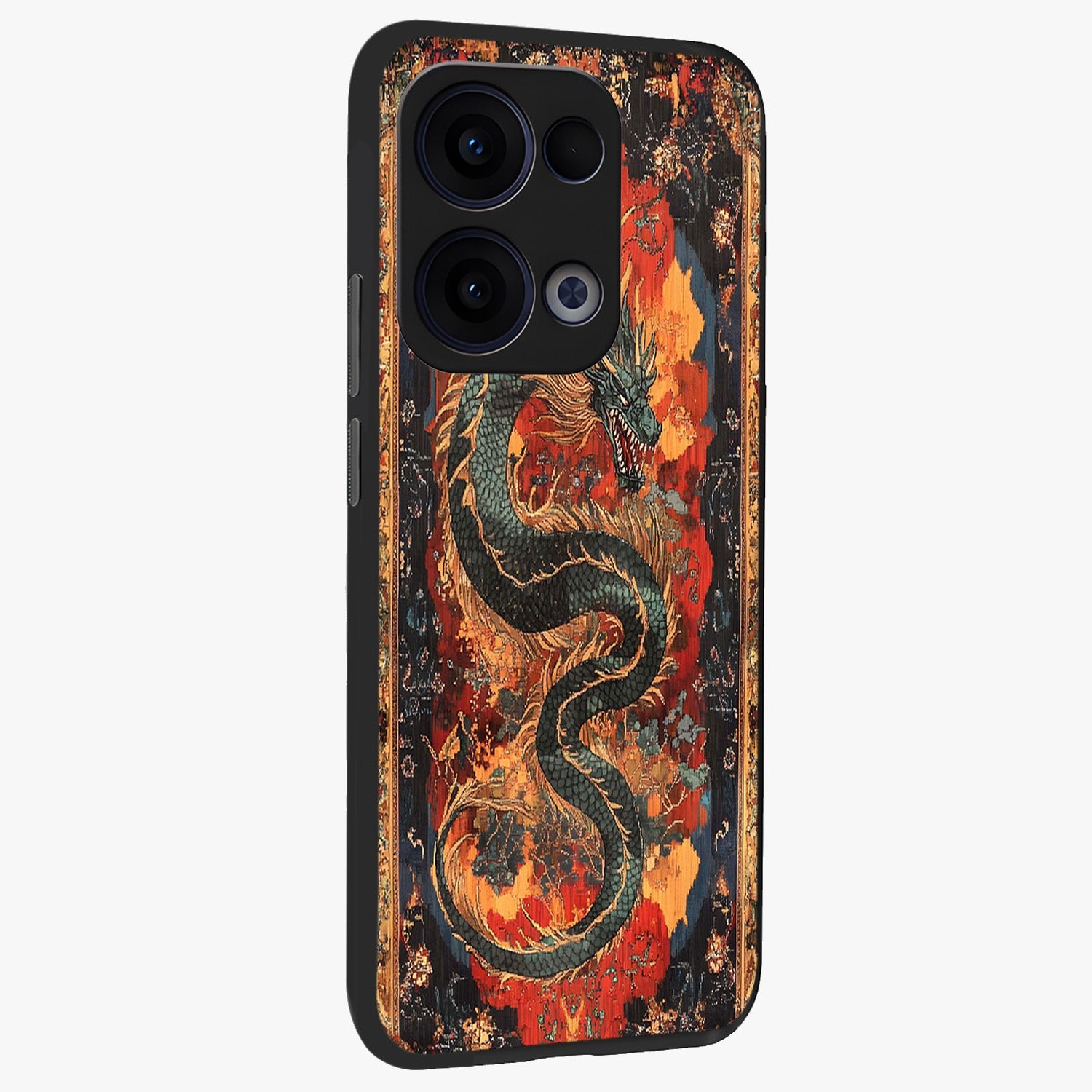 Inferno Dragon Soul Glass Case upright view showcasing intense dragon artwork with fantasy fire theme.