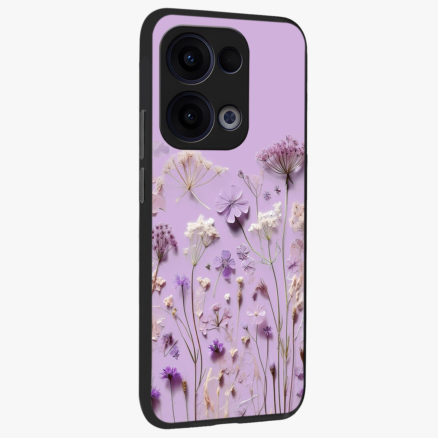 Lavender Blossom Dream Glass Case upright view showcasing delicate lavender blossom artwork with peaceful floral theme.