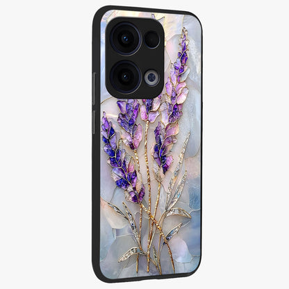 Lavender Dream Glow Glass Case upright view showcasing radiant lavender glow artwork with calming dreamy theme.