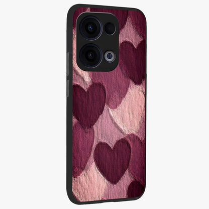 Layered Paper Hearts Glass Case upright view showcasing decorative layered heart artwork with sweet love theme.
