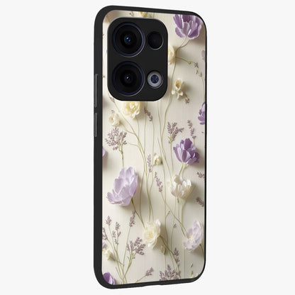 Lilac Breeze Harmony Glass Case upright view showcasing delicate lilac artwork with peaceful floral theme.
