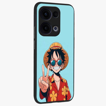 Luffy Summer Anime Vibe Glass Case upright view showcasing dynamic anime artwork with bright adventurous theme.