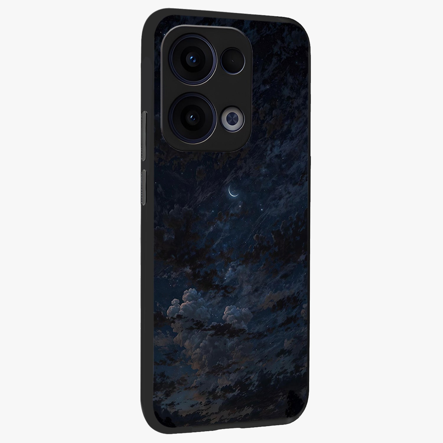 Lunar Veil Silence Glass Case upright view showcasing calm moon themed artwork with serene night atmosphere.