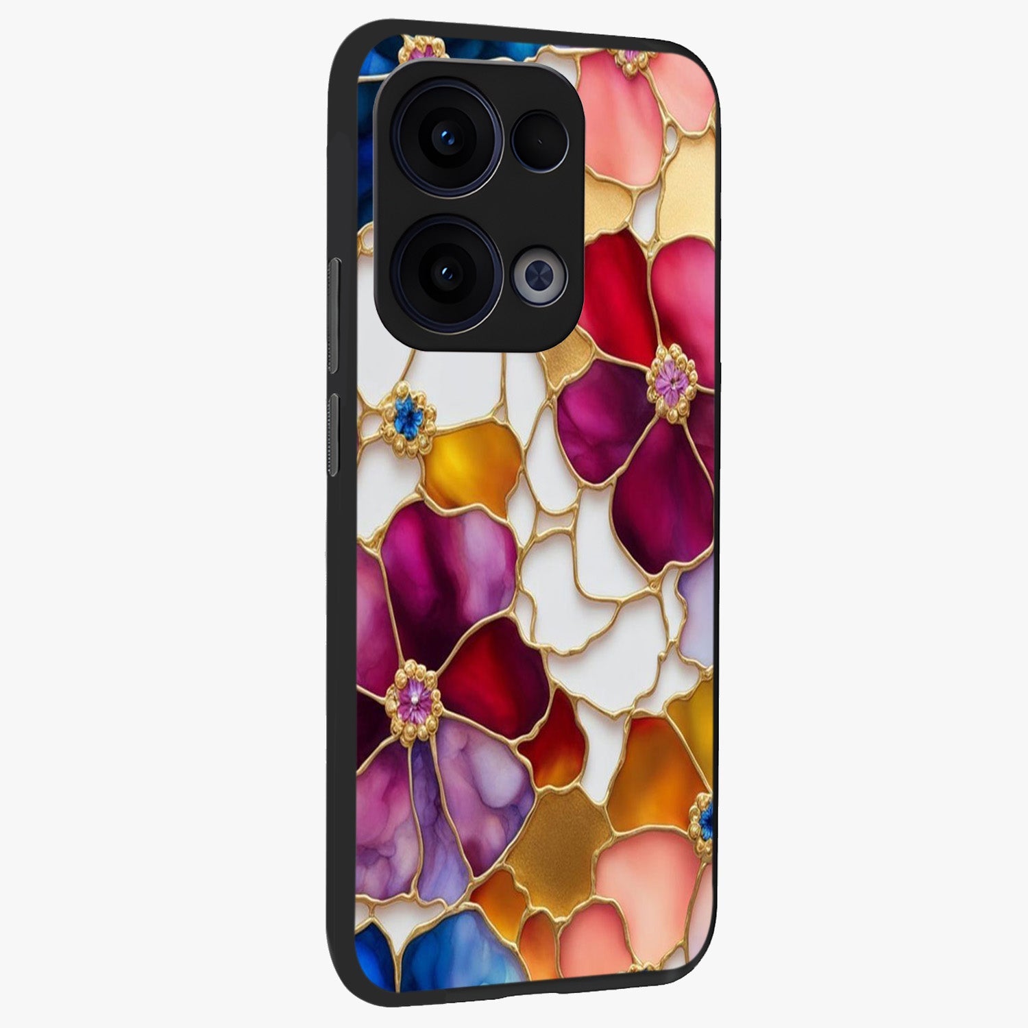 Marble Flower Pattern Glass Case upright view showcasing decorative marble flower artwork with refined style.
