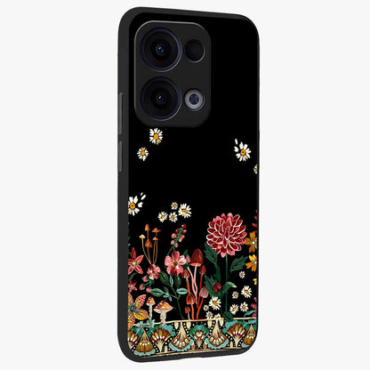 Midnight Bloom Pattern Glass Case upright view showcasing decorative floral artwork with deep night themed palette.