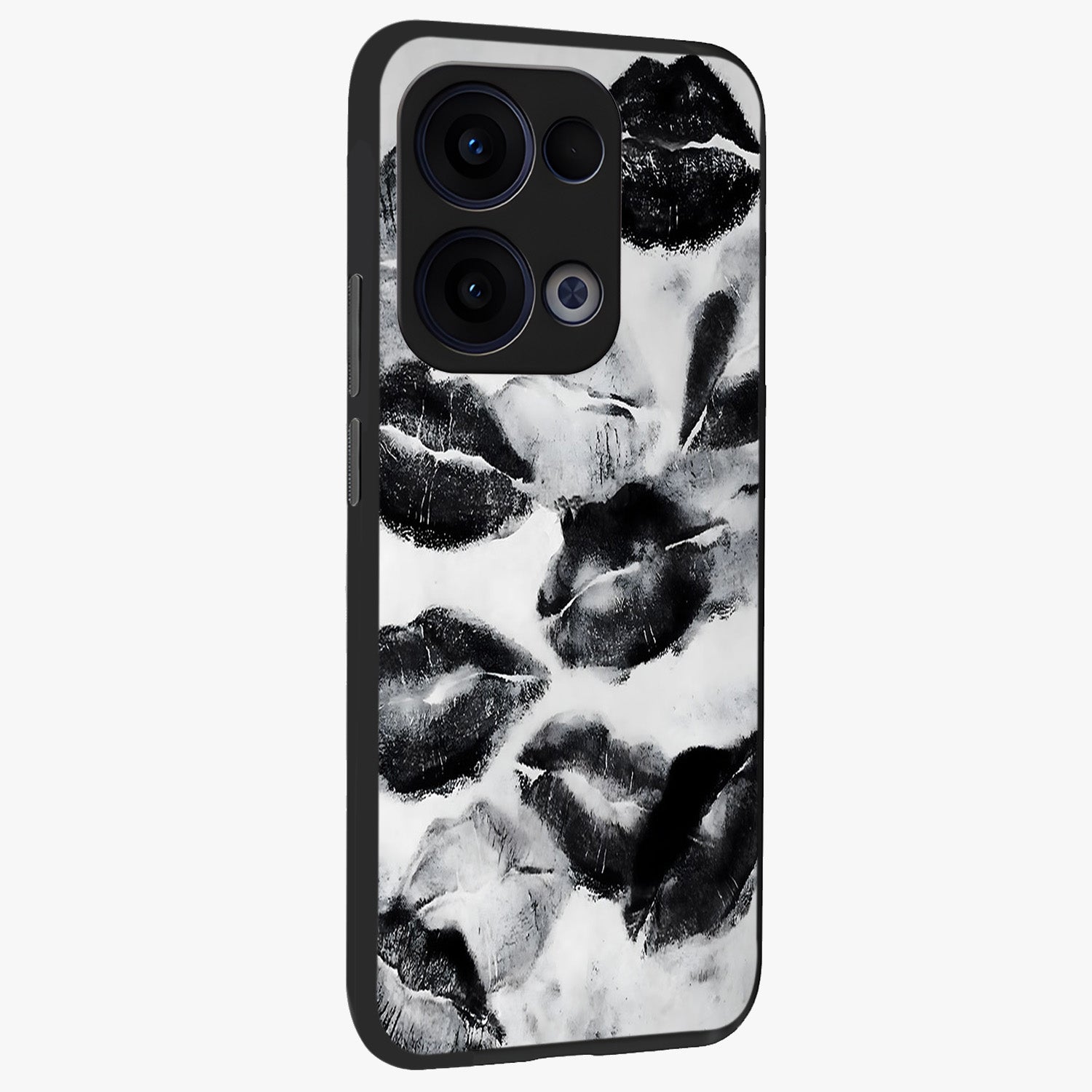 Midnight Kiss Marks Glass Case upright view showcasing stylish kiss mark artwork with trendy romantic theme.
