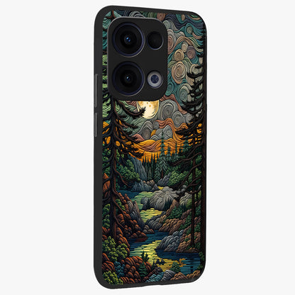 Moonlight Forest Dream Glass Case upright view showcasing magical forest artwork with calm night theme.
