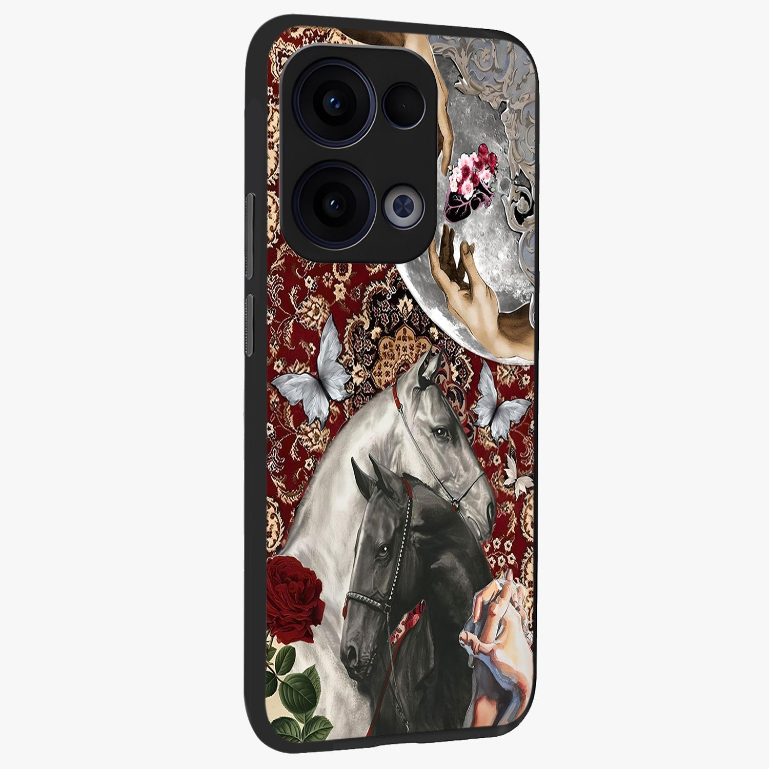 Moonlit Royal Stallion Glass Case upright view showcasing dramatic horse artwork with glowing moon themed design.