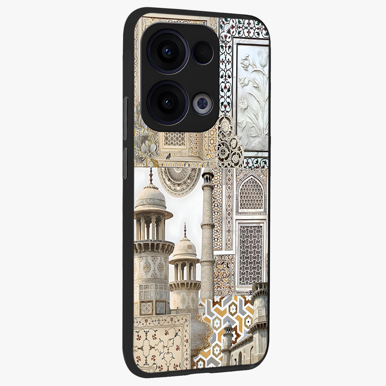 Mughal Marble Legacy Glass Case upright view showcasing ornate Mughal design with luxurious traditional theme.