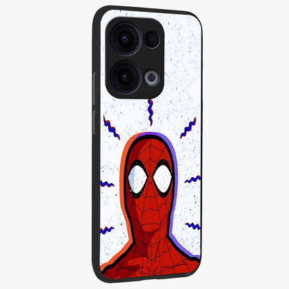 Omg Spiderman Glass Case upright view showcasing energetic superhero artwork with vibrant comic theme.