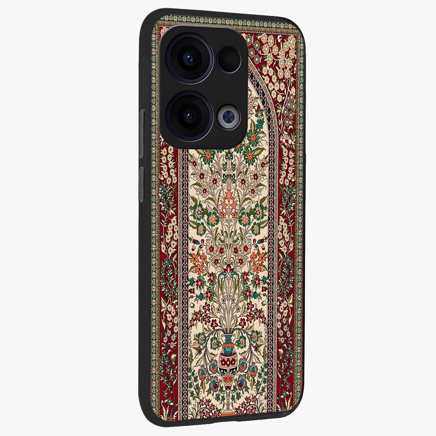 Persian Inspired Glass Case upright view showcasing decorative Persian artwork with rich heritage theme.