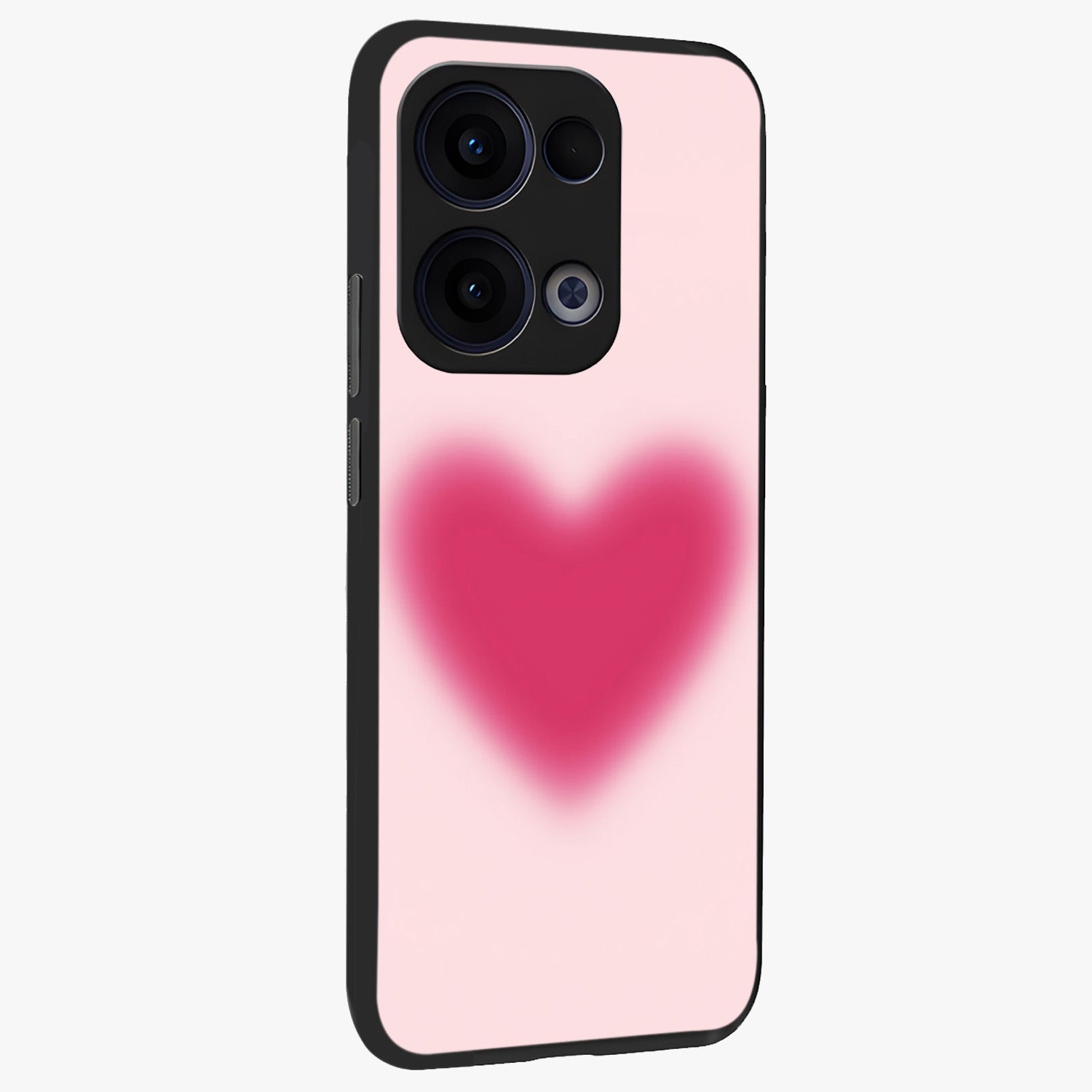Pink Aura Heart Glass Case upright view showcasing romantic heart artwork with soft pastel theme.