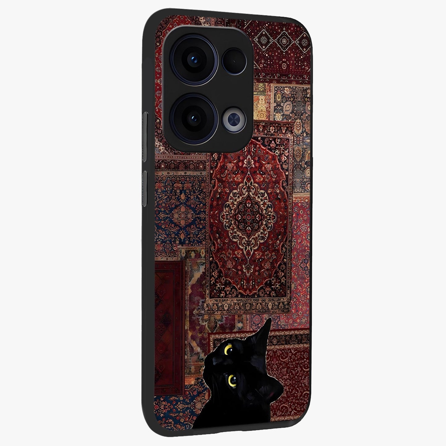 Regal Magic Cat Apple Glass Case upright view showcasing charming cat artwork with playful magical theme.