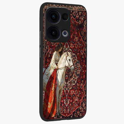 Royal Rider Tapestry Glass Case upright view showcasing detailed rider artwork with classic tapestry theme.
