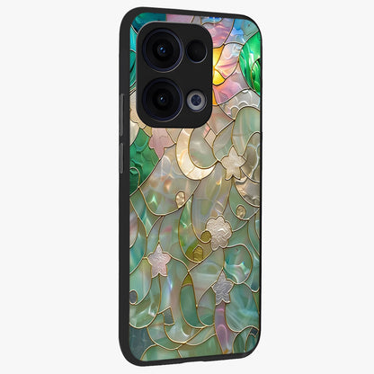 Stained Sunrise Glow Glass Case upright view showcasing colorful sunrise artwork with warm morning theme.